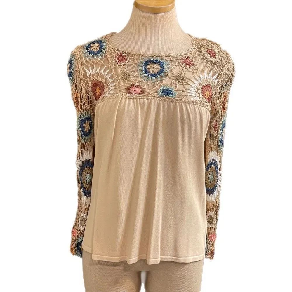 Joseph A. Y2K Crochet Embroidered Crochet Top Blouse Size Small